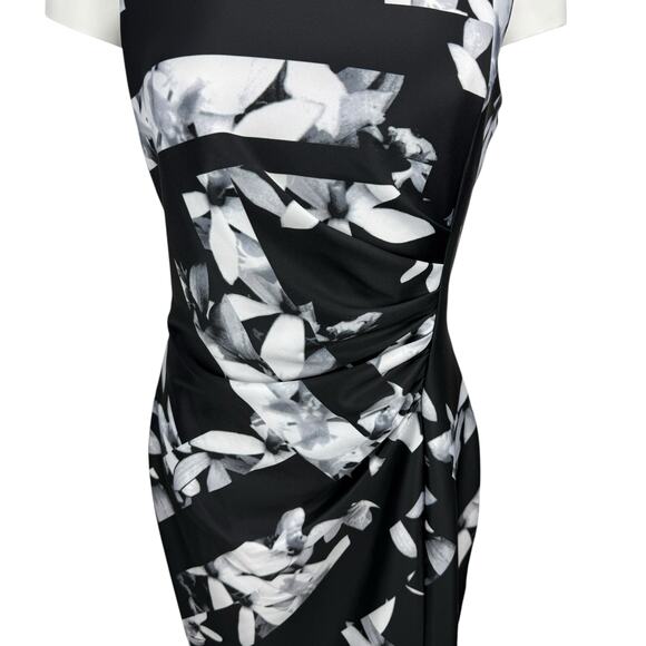 KARL LAGERFELD Paris Floral Ruched Sheath Dress Women's Sz 10 - Picture 2 of 5